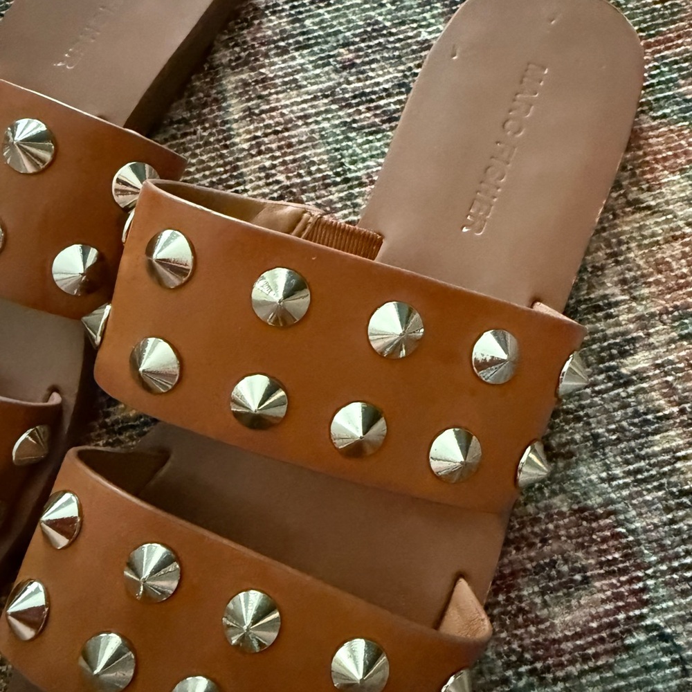 Marc Fisher Brown Studded Slide Sandals